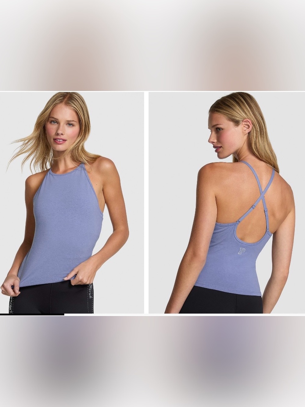 VS PINK All-Day Cotton High-Neck Bra Tank Dusty Iris M NWT